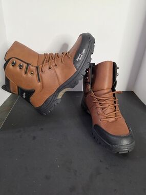 Men's Brown Lace-Up Work Boots with Black Toe & Sole